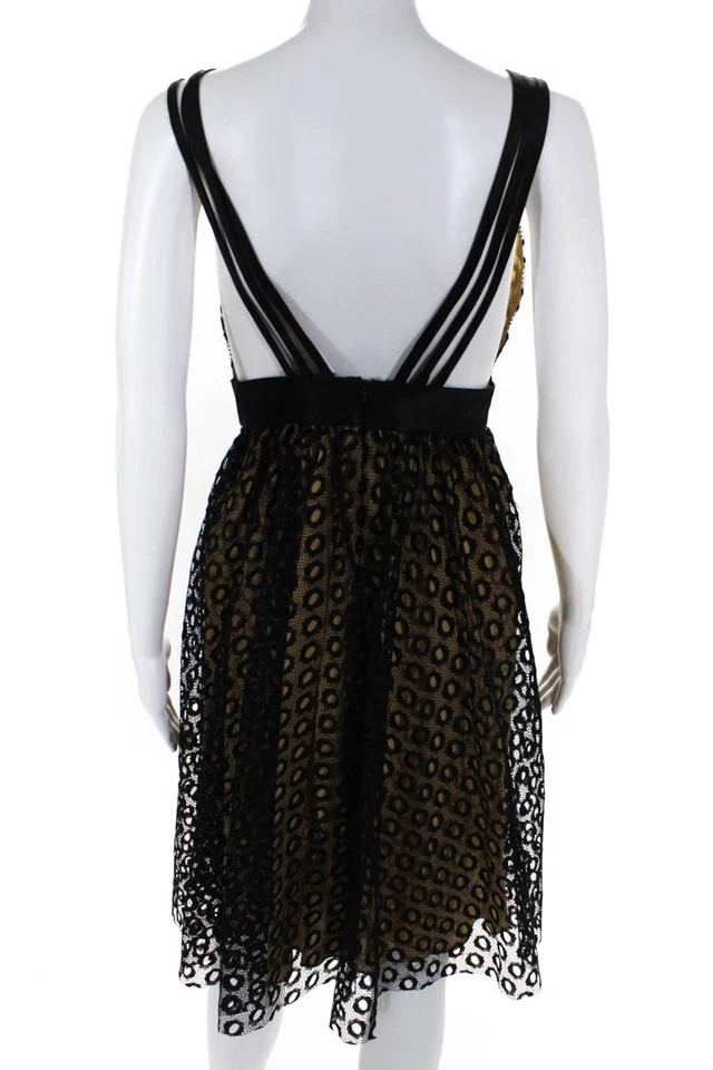 Vestido de cóctel Marc Bouwer Glamiti para mujer tejido abierto línea A negro beige talla 2 Foto 3 de 4