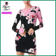 Alice + Olivia Delora Pink Black Multi After Dark Floral Fitted Mini Dress 6