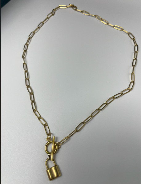 Alternate view of Gold Plated Lock Necklace Minimalist Pendant Chain Gift For Her