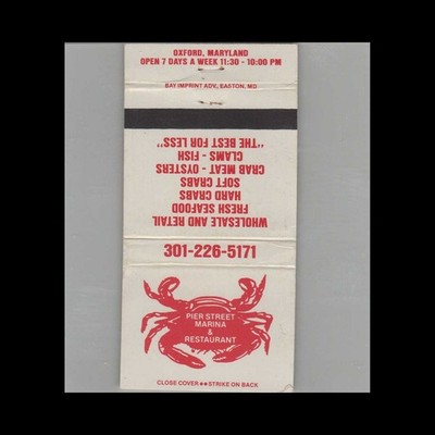 Matchbook Cover Pier Street Marina & Restaurant Oxford, MD