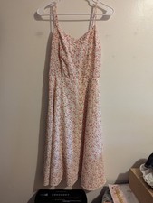 Women's Orange  Pink Ditsy Floral Sleeveless Fit  Flare Midi Dress Size S