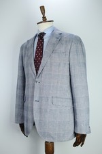 HACKETT Blue Plaid  Check LINEN COTTON Sport Coat Blazer Jacket 52IT 42US/UK