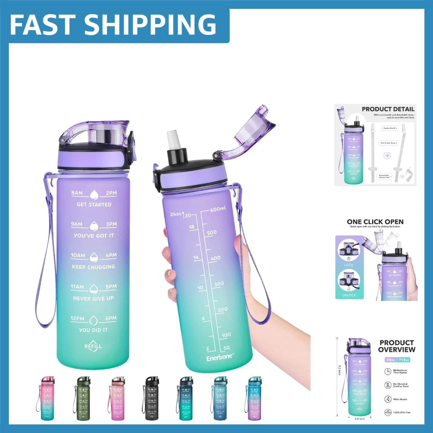 - 24 Oz Leakproof Design With Straw & Quotes