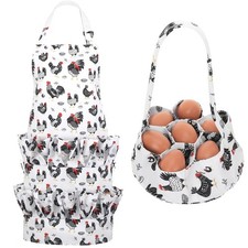 Egg Collecting Apron and Basket, 14 Pouches Chicken Egg Apron with 7 Pouches