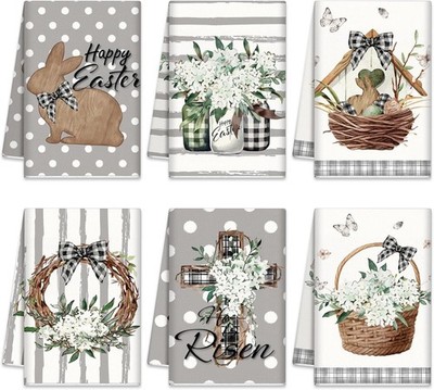 6 Pcs Easter Kitchen Towels Farmhouse Bunny Dish Towel