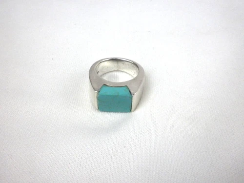 Vintage .925 Silver & Turquoise Rectangular Signet Ring Sz 6