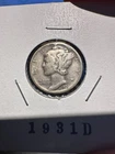 USA United States 1931D Ten Cent Silver Coin Mercury Dime .900 Silver