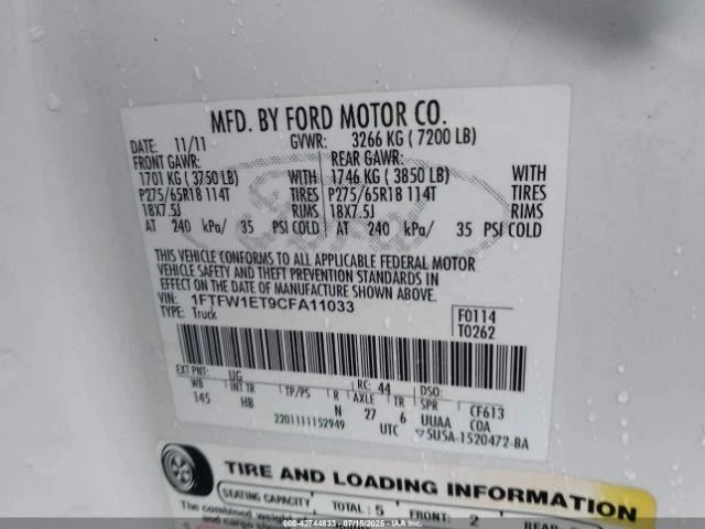 2012 Ford F150 Power Rack & Pinion 4WD OEM Used 3654241 174K Miles - Imagem 2 de 4