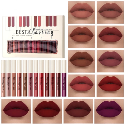 12PCS Matte Liquid Lipstick Set Non-Stick Cup and Not Fade Pigmented Lipstick...