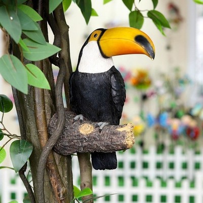 Realistische Tukan Vogel Statue Garten Ornament Tropisch Wohndeko Geschenk 29 cm