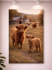 Highland Cow and Calf Farmhouse Canvas Wall Art Rustic Barn Everwall Prints 08
