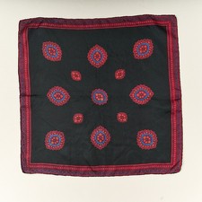 Vintage Men's Silk Pocket Square Black Red Blue Geometric 18.5" Square Scarf