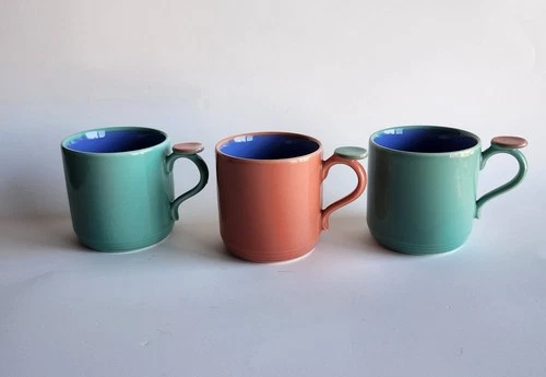 3 Rare Lindt-Stymeist Colorways Child Mugs Thumbprint Vintage 2 7/8"  