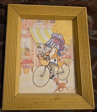Vtg Holly Hobbie Bonnet Girl Framed Print Rustic Yellow Wooden Frame 10.5x8.5