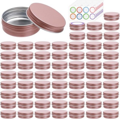 64Pack 2oz Rose Gold Aluminum Tin Jars, Metal Round Tins with Screw 