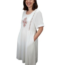 Orange Creek Dress Women L White Embroidered Boho Hippie Festival Side Seam Flaw