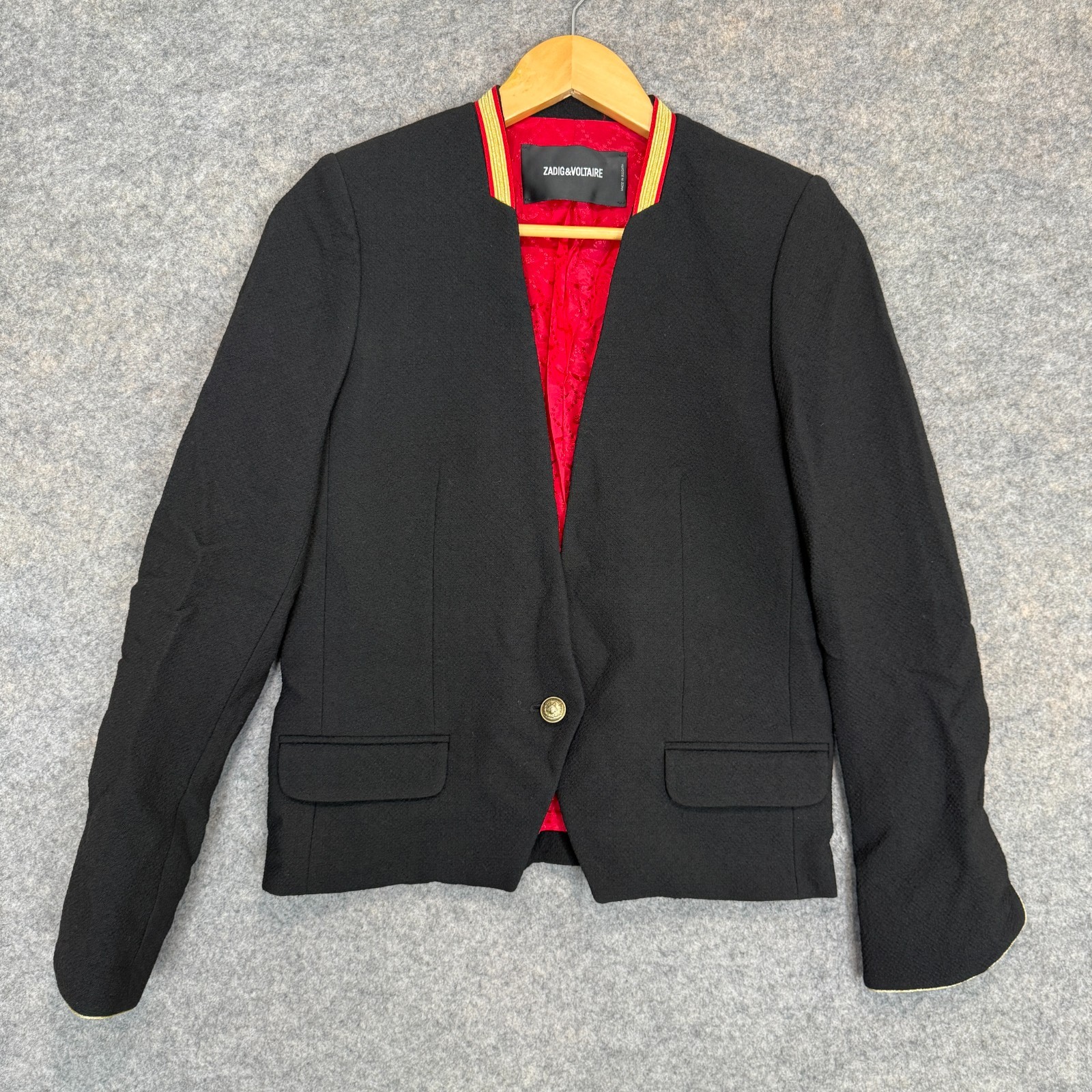 Zadig & Voltaire Deluxe Maison Jacket Womens 38 Medium Black Red Gold Blazer