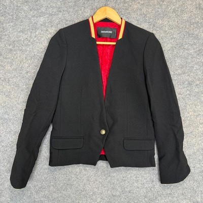 Zadig & Voltaire Deluxe Maison Jacket Womens 38 Medium Black Red Gold Blazer