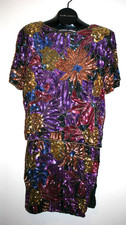 VTG Womens Jean For Joseph Le Bon Silk Skirt Top 2 Pc Set Fully Sequined X-2