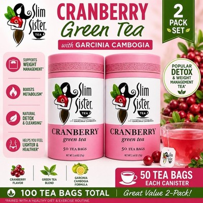Slim Sister Cranberry Green Tea Garcinia Cambogia 50 Bags x2 Detox Tea