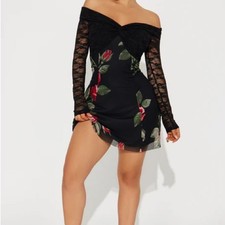 Fashion Nova Rosalee Mesh Mini Dress - Black small NWT