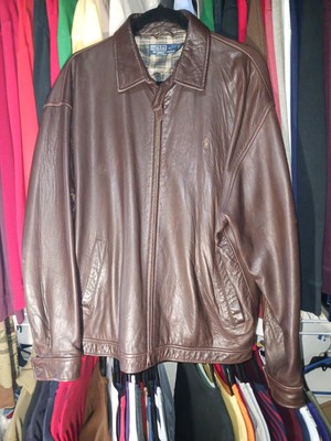 Men's Rare Polo Ralph Lauren Soft Leather Jacket Size Large Rare Tartan  Lined