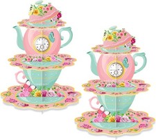 2 Pack Tea Party Cupcake Stands Birthday Decorations: 3-Tier Floral Colorful