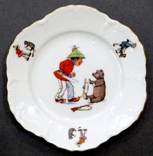 Antique TEDDY BEAR Miniature CHILD'S Porcelain Dish Plate for Teapot Tea Set