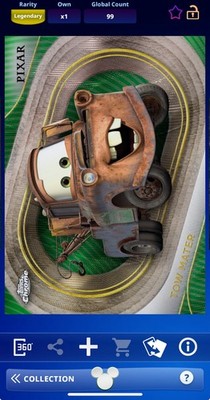 DIGITAL TOPPS DISNEY COLLECT Tow Mater LEGENDARY CHROME GREEN WAVE /99 Read