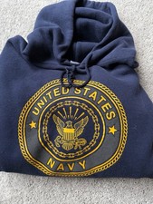 Vintage US Navy Hoodie Medium Made in USA Cotton Poly SOFFE Blue Sweatshirt