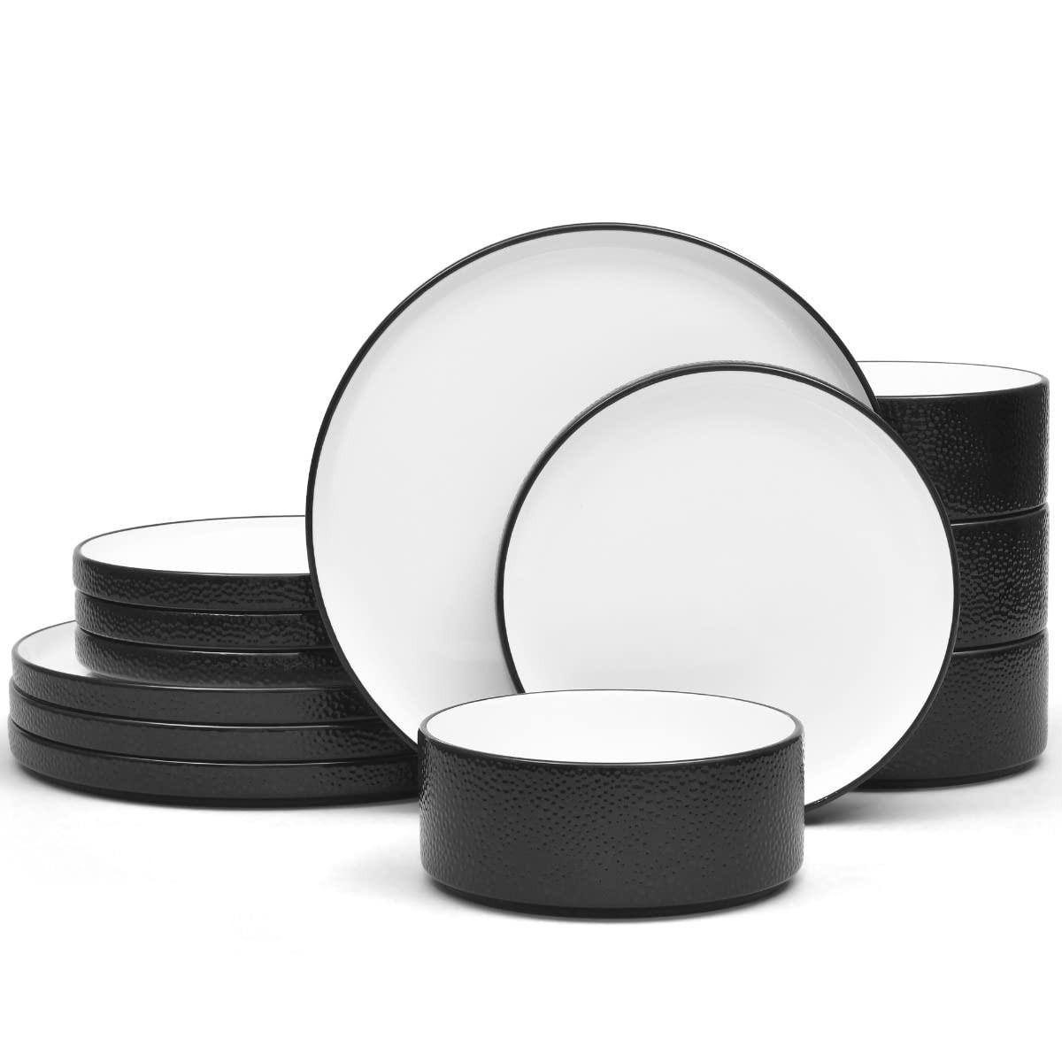 Noritake ColorTex Stone Black 12-Piece Dinnerware Set, Servi