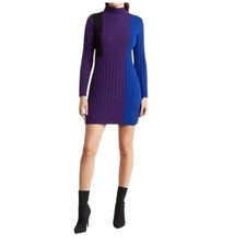 AREA STARS NWT Colorblock Ribbed Knit Mock Neck Dress Purple Blue & Black Med