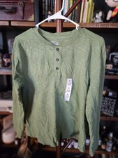 NWT Cat Jack Boys Green Long Sleeve Henley Shirt Size L 10/12