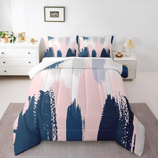 Pink Navy Blue Graffiti Comforter Set for Girls Boys Abstract Geometric Comforte