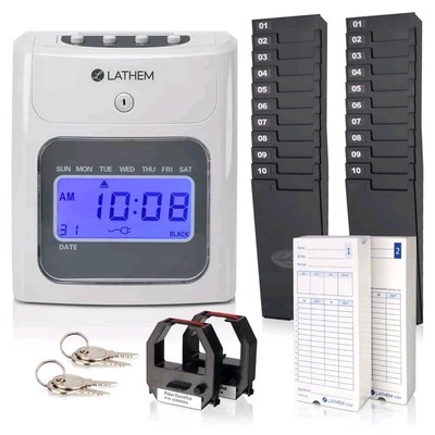 LATHEM Top-Feed Electronic Time Clock Bundle Kit for Employees, New