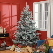 HOMCOM 7.5ft Artificial Nordic Pine Christmas Tree with Snow, Easy Assembly