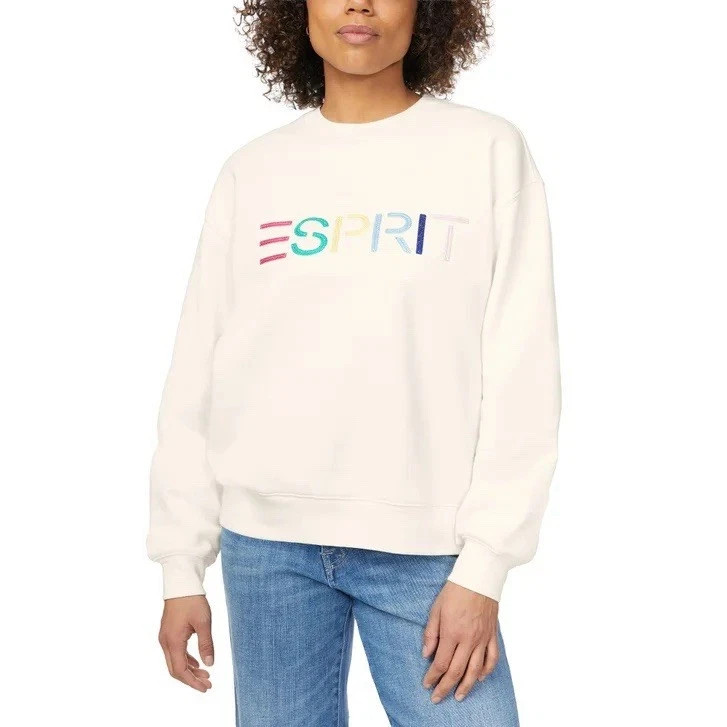 NWT Esprit Women's Fleece Crewneck Cream Sweatshirt 80s 90s- XS, S, M, L &XXL