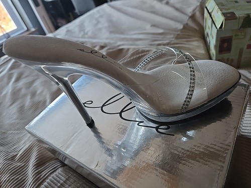 5" Clear Slip on heels with rhinestones - Picture 1 of 4