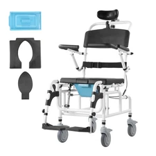 Uimoso Shower Wheelchair 17.5in Bathroom Commode Wheelchair 300lbs Load Capacity