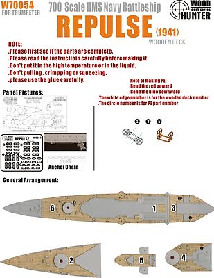 Hunter 1/700 W70054 Holzdeck HMS Repulse für Trompeter