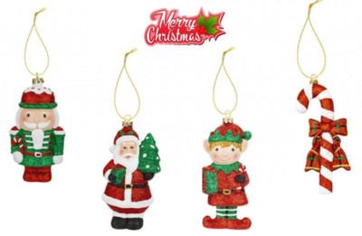 Weihnachtsdeko Weihnachtsmann Elfe Süßigkeiten Nussknacker 4er Set handbemalt Glitzer