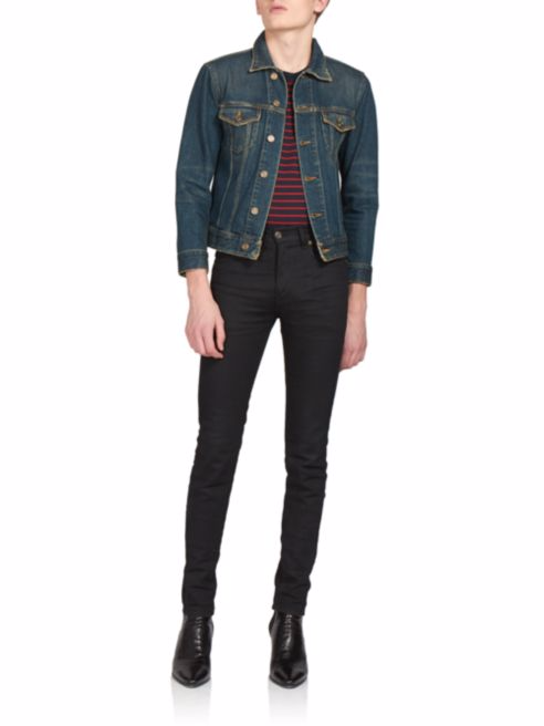 NUOVO SAINT LAURENT PARIS 377890 YYS07 denim giacca jeans classica taglia XL slim fit