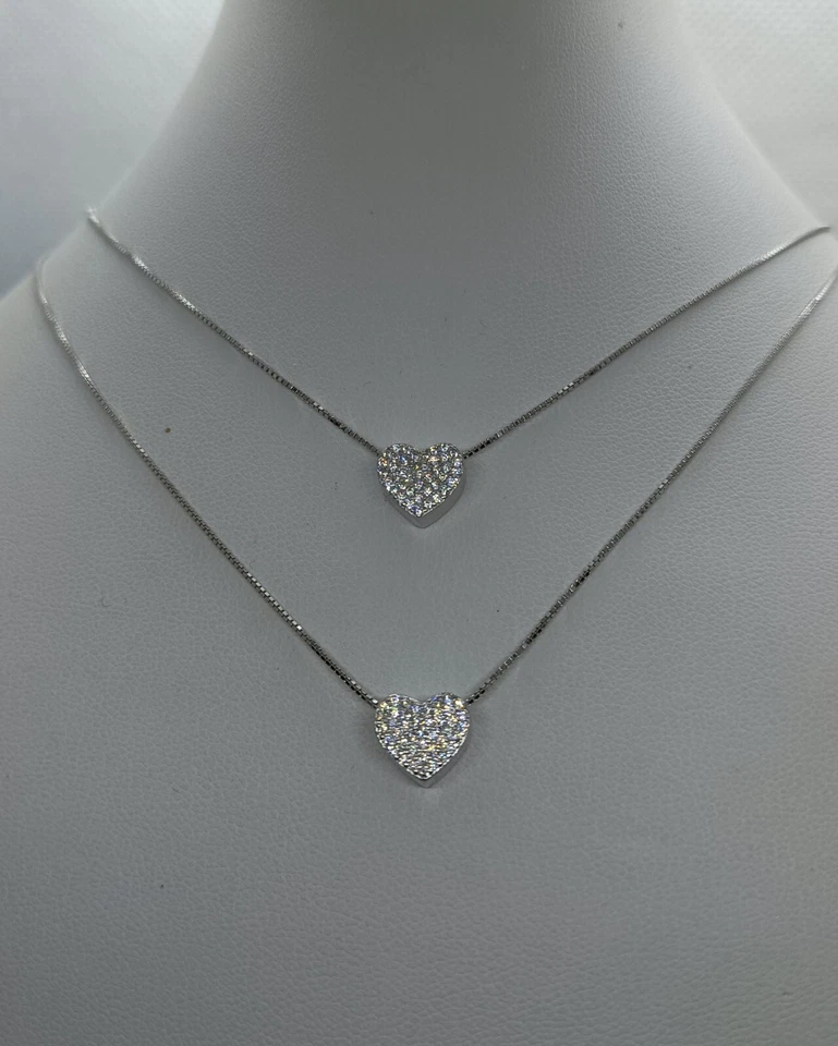 COLLANA CUORE DOPPIO FILO MM 10X10 ZIRCONI BIANCHI CM 45-50 EXPLOIT - Immagine 2 di 4