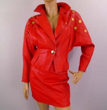 Vintage 80s Leather Suit Lillie Rubin Red Rockabilly Coin Studs Glam Rock
