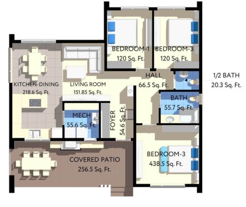 41’x41’ 3 Beds, 1.5 Baths Charming Barnhouse Architectural Plans PDF Download. - Picture 3 of 16