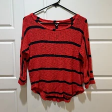 Splendid Knit Pullover Top Striped Red Black 3/4 Sleeve Lightweight Small