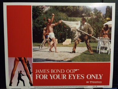 Lobby Card 1981 FOR YOUR EYES ONLY Roger Moore fights pool umbrella