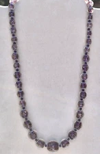 Purple Murano Style & Solid Purple Glass Beaded Necklace, Adj. 20-22 Inches