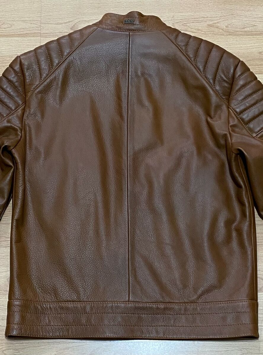 Hugo Boss Men's cow Leather Brown Jacket SIZE UK 52 , UK 48 Hugo Boss Men's cow Leather Brown Jacket SIZE UK 52 , UK 48