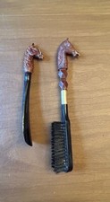 Vintage Horse Head Shoe Horn Horne and Brush Plastic